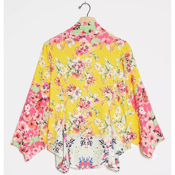 Anthropologie Aurelia Akemi + Kin Yellow Floral Kimono NWT One Size - Picture 2 of 8